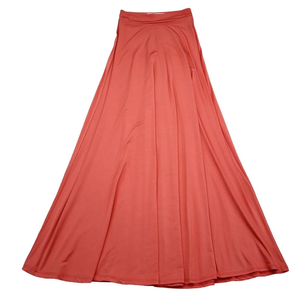 Janice Skirt Womens 24 Waist Orange Mid Rise Pleated Front Banded Casual Maxi